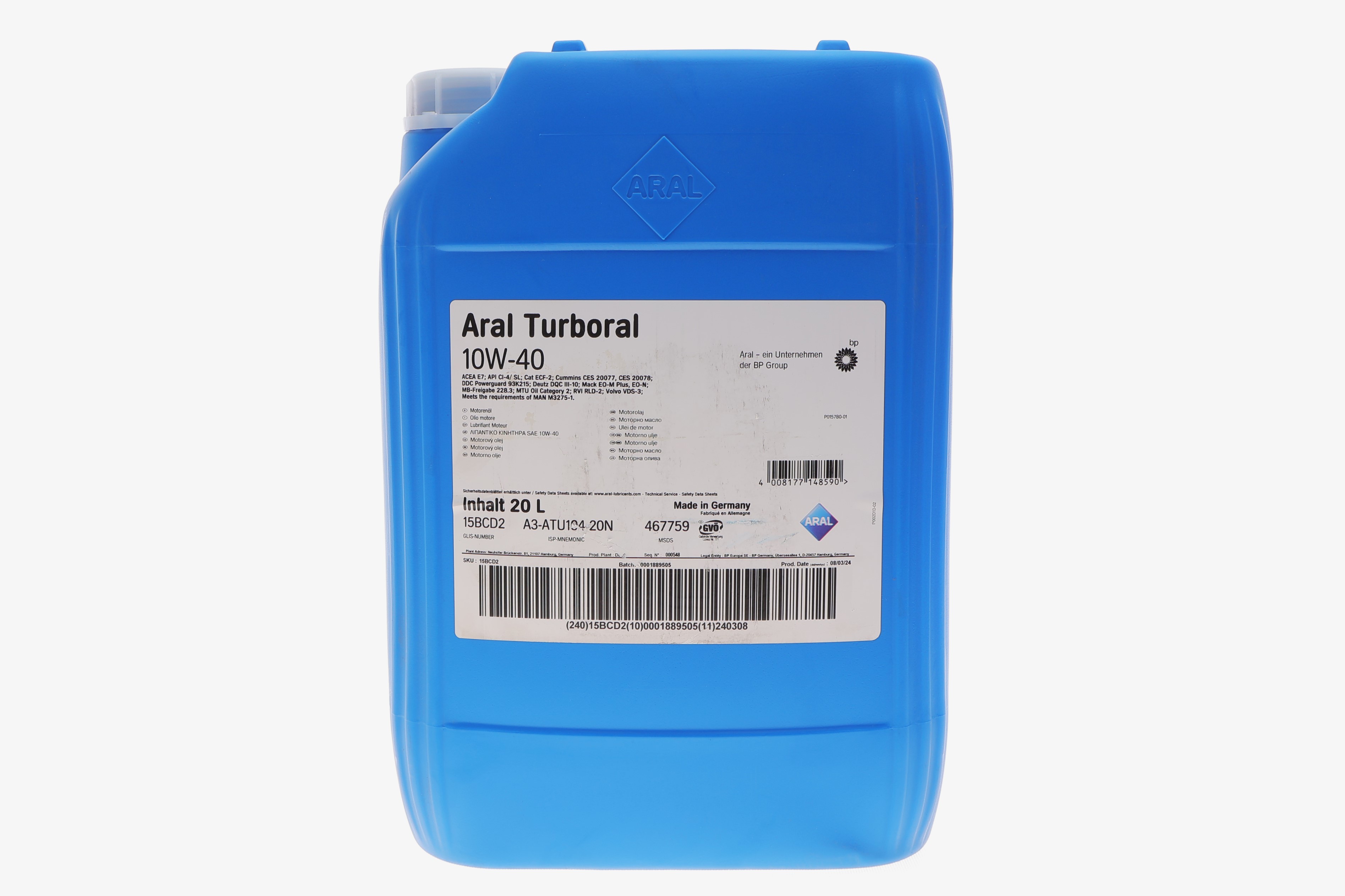 Олива 10W40 Turboral (20L) (MB228.3/MB 229.1/MB 235.28/Renault RLD/Volvo VDS-2) (15568A)